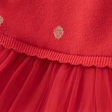 Dave&Bella Toddler Girls Festival Red Christmas Reindeer Print Mesh Princess Dress