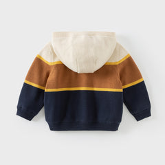 Dave&Bella Toddler Boys Winter Gentle Striped Outwear Plush-lined Hooded Sweater Coats