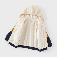 Dave&Bella Toddler Boys Winter Gentle Striped Outwear Plush-lined Hooded Sweater Coats