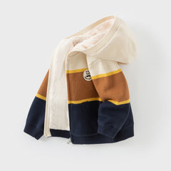 Dave&Bella Toddler Boys Winter Gentle Striped Outwear Plush-lined Hooded Sweater Coats