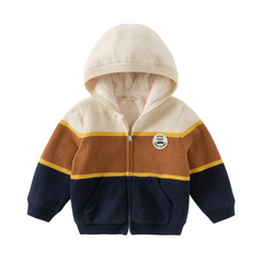Dave&Bella Toddler Boys Winter Gentle Striped Outwear Plush-lined Hooded Sweater Coats