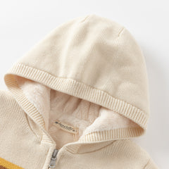 Dave&Bella Toddler Boys Winter Gentle Striped Outwear Plush-lined Hooded Sweater Coats