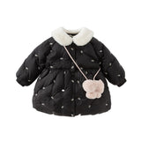 Dave&Bella Toddler Girls Winter Elegant Plush Collar Outdoor A-line Down Coats(wallet bag)
