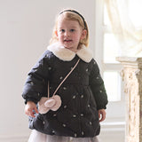 Dave&Bella Toddler Girls Winter Elegant Plush Collar Outdoor A-line Down Coats(wallet bag)