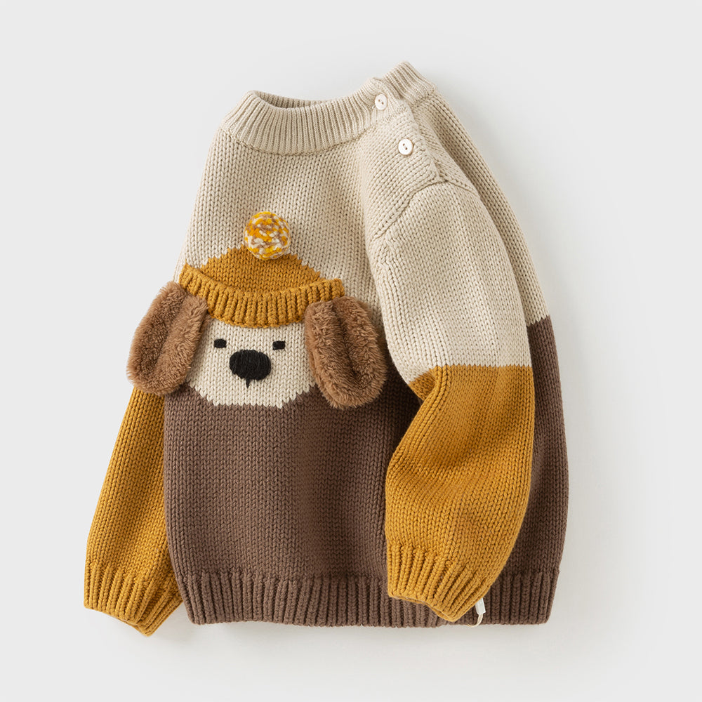 Dave&Bella Toddler Boys Casual Khaki Cute Dog Turtle Long-sleeved Sweaters Tops