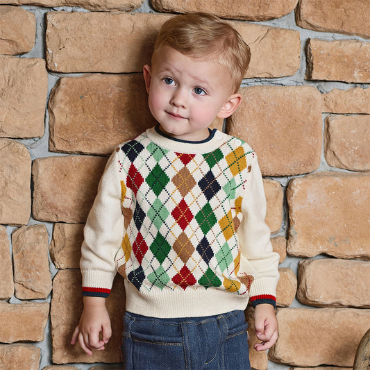 Dave&Bella Toddler Boys Casual Beige Long-sleeved Soft Pullover Sweaters Tops