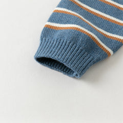 Dave&Bella Toddler Boys Autumn Blue White Striped Cotton Formal Polo T-shirts Tops