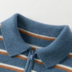 Dave&Bella Toddler Boys Autumn Blue White Striped Cotton Formal Polo T-shirts Tops
