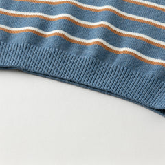 Dave&Bella Toddler Boys Autumn Blue White Striped Cotton Formal Polo T-shirts Tops