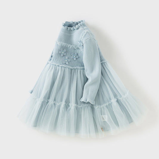 Dave&Bella Toddler Girls Winter Elegant Ice Blue Turtle A-line Mesh Princess Dresses