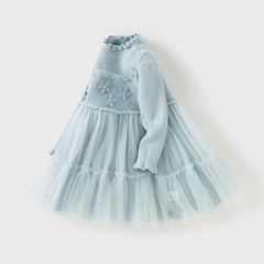 Dave&Bella Toddler Girls Winter Elegant Ice Blue Turtle A-line Mesh Princess Dresses