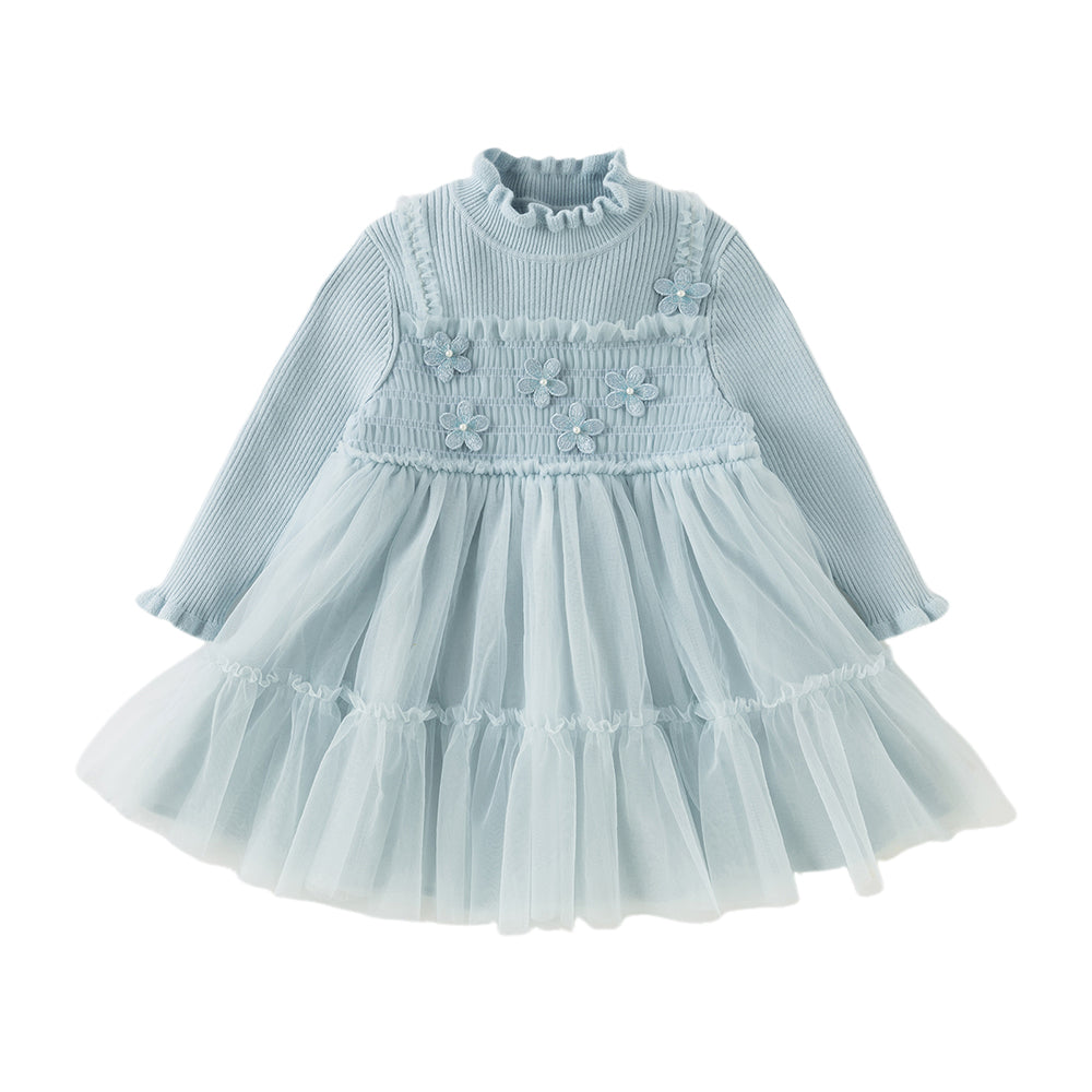Dave&Bella Toddler Girls Winter Elegant Ice Blue Turtle A-line Mesh Princess Dresses