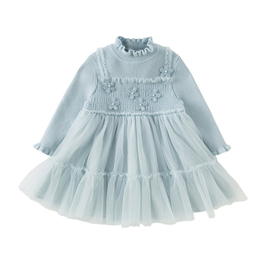 Dave&Bella Toddler Girls Winter Elegant Ice Blue Turtle A-line Mesh Princess Dresses