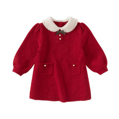 Dave&Bella Toddler Girls Elegant Red Long Sleeve A-line Soft Princess Dress
