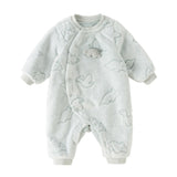 Dave&Bella Baby Girls/Boys Light Purple/Green Cute Animals Print Fleece Cozy Rompers