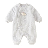 Dave&Bella Baby Girls/Boys Light Purple/Green Cute Animals Print Fleece Cozy Rompers