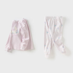 Dave&Bella Toddler Girls Autumn Cotton Striped Round Pajamas Pants Set