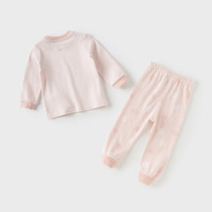 Dave&Bella Toddler Girls Autumn Cotton Striped Round Pajamas Pants Set