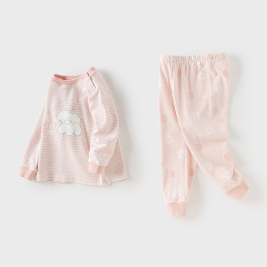 Dave&Bella Toddler Girls Autumn Cotton Striped Round Pajamas Pants Set