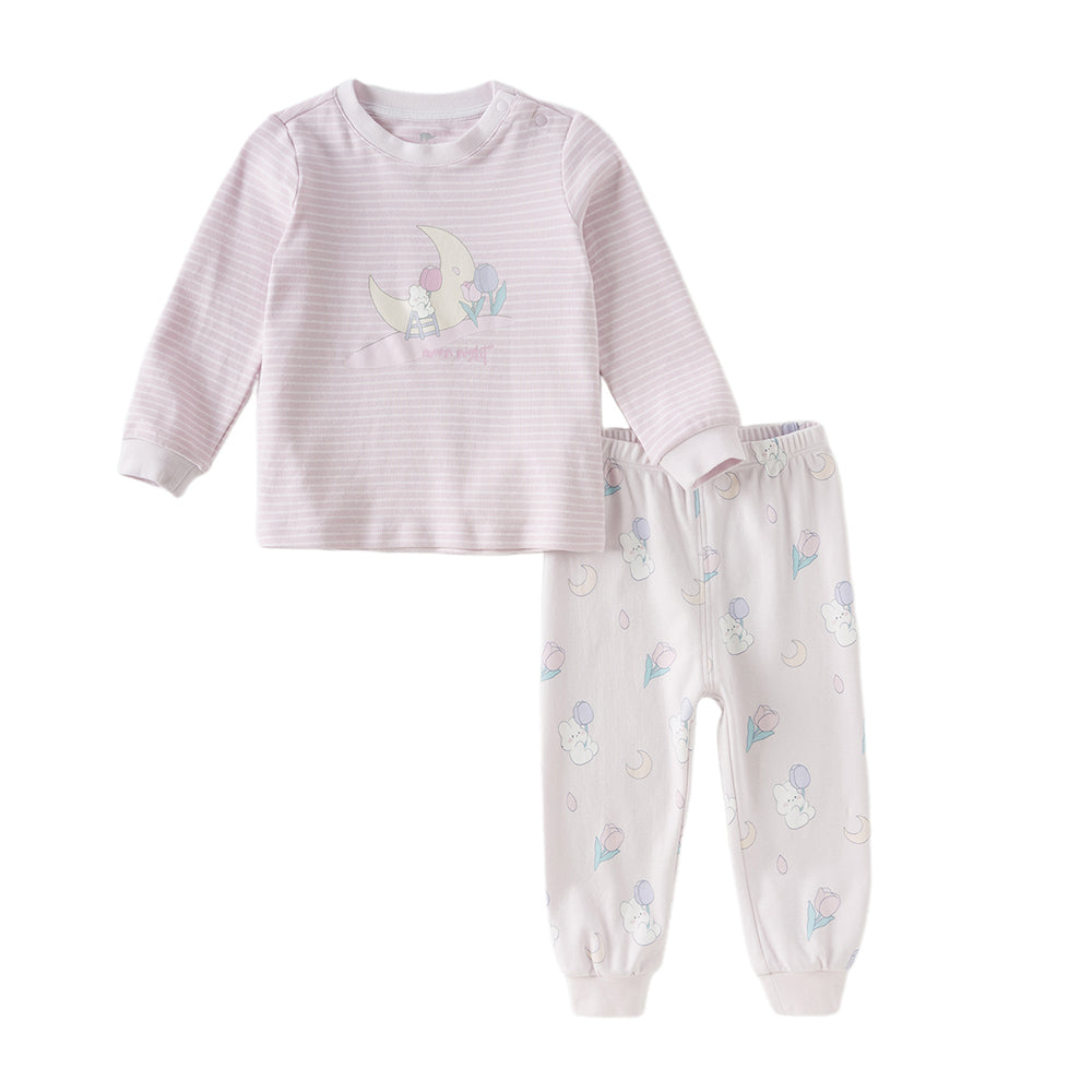 Dave&Bella Toddler Girls Autumn Cotton Striped Round Pajamas Pants Set
