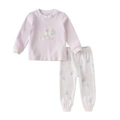 Dave&Bella Toddler Girls Autumn Cotton Striped Round Pajamas Pants Set