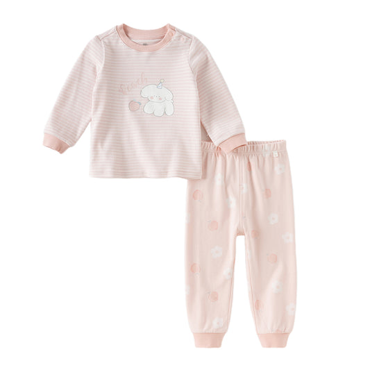 Dave&Bella Toddler Girls Autumn Cotton Striped Round Pajamas Pants Set
