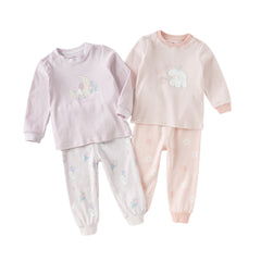 Dave&Bella Toddler Girls Autumn Cotton Striped Round Pajamas Pants Set
