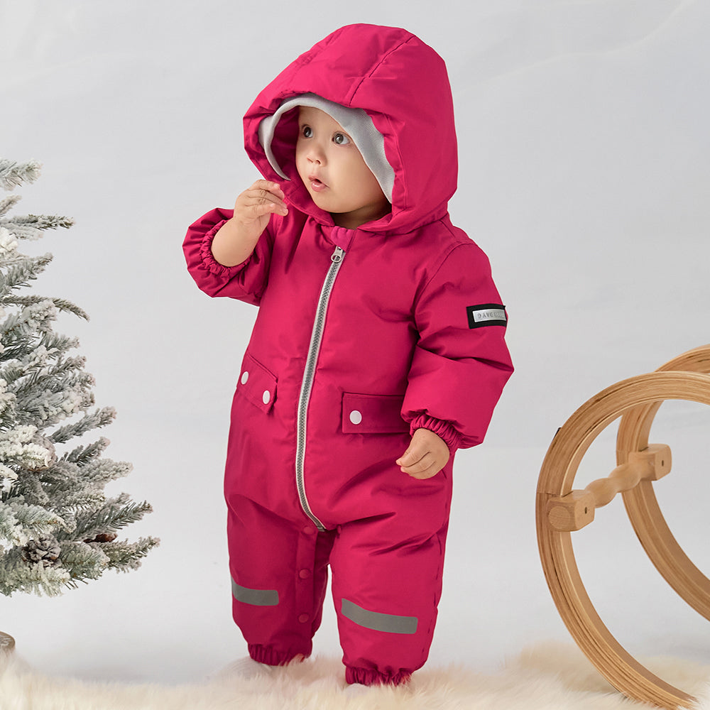 Dave&Bella Baby Girls/Boys Winter Rose/Green Windproof Hooded Down Rompers