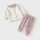 Dave&Bella Toddler Girls Beige Indoor Cozy Plush Pajamas