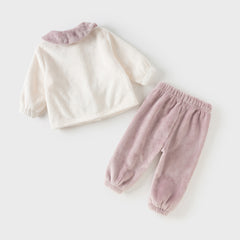 Dave&Bella Toddler Girls Winter Beige Indoor Cozy Plush Pajamas Set