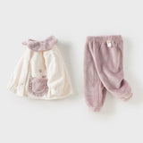 Dave&Bella Toddler Girls Beige Indoor Cozy Plush Pajamas