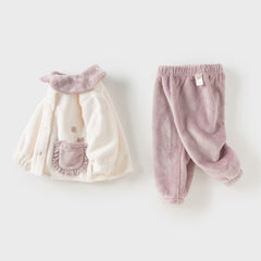 Dave&Bella Toddler Girls Winter Beige Indoor Cozy Plush Pajamas Set