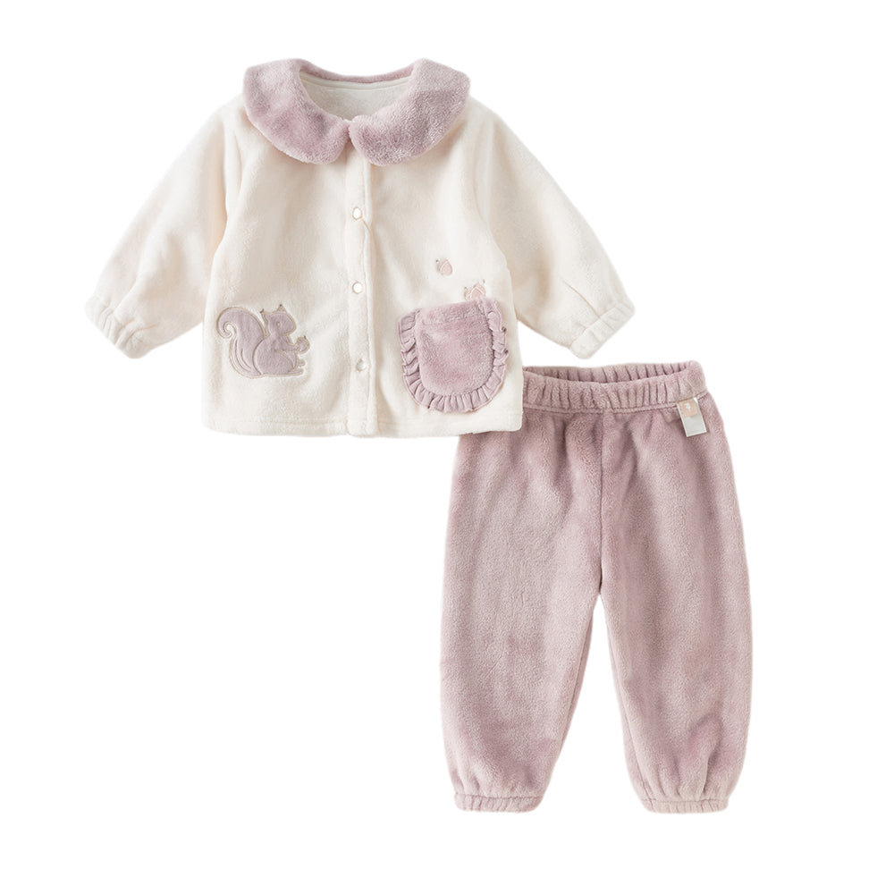 Dave&Bella Toddler Girls Beige Indoor Cozy Plush Pajamas