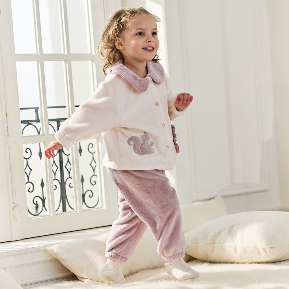 Dave&Bella Toddler Girls Beige Indoor Cozy Plush Pajamas