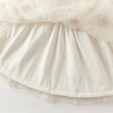 Dave&Bella Toddler Girls Elegant Beige Cozy Knit Sweater Mesh Princess A-line Dress