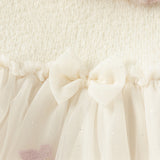 Dave&Bella Toddler Girls Elegant Beige Cozy Knit Sweater Mesh Princess A-line Dress
