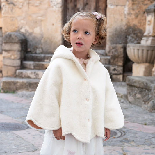 Dave&Bella Toddler Girls Autumn/Winter White Padded Windproof Hooded Capes Coat