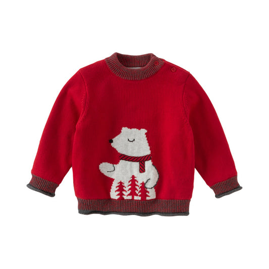 Dave&Bella Toddler Boys Red Cute Bear Turtle Cozy Plush-lined Sweaters Tops
