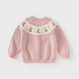 Dave&Bella Kids Girls Sweet Pink Round Collar Long-sleeved Pullover Soft Sweaters Tops