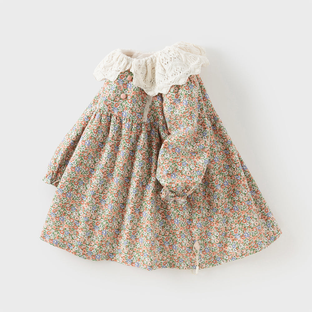 Dave&Bella Toddler Girls Adorable Floral-print Warm Plush-lined  Princess Dress