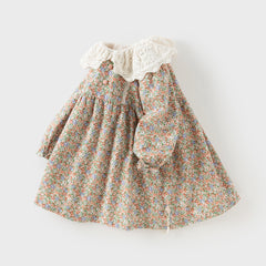 Dave&Bella Toddler Girls Adorable Floral-print Warm Plush-lined  Princess Dress