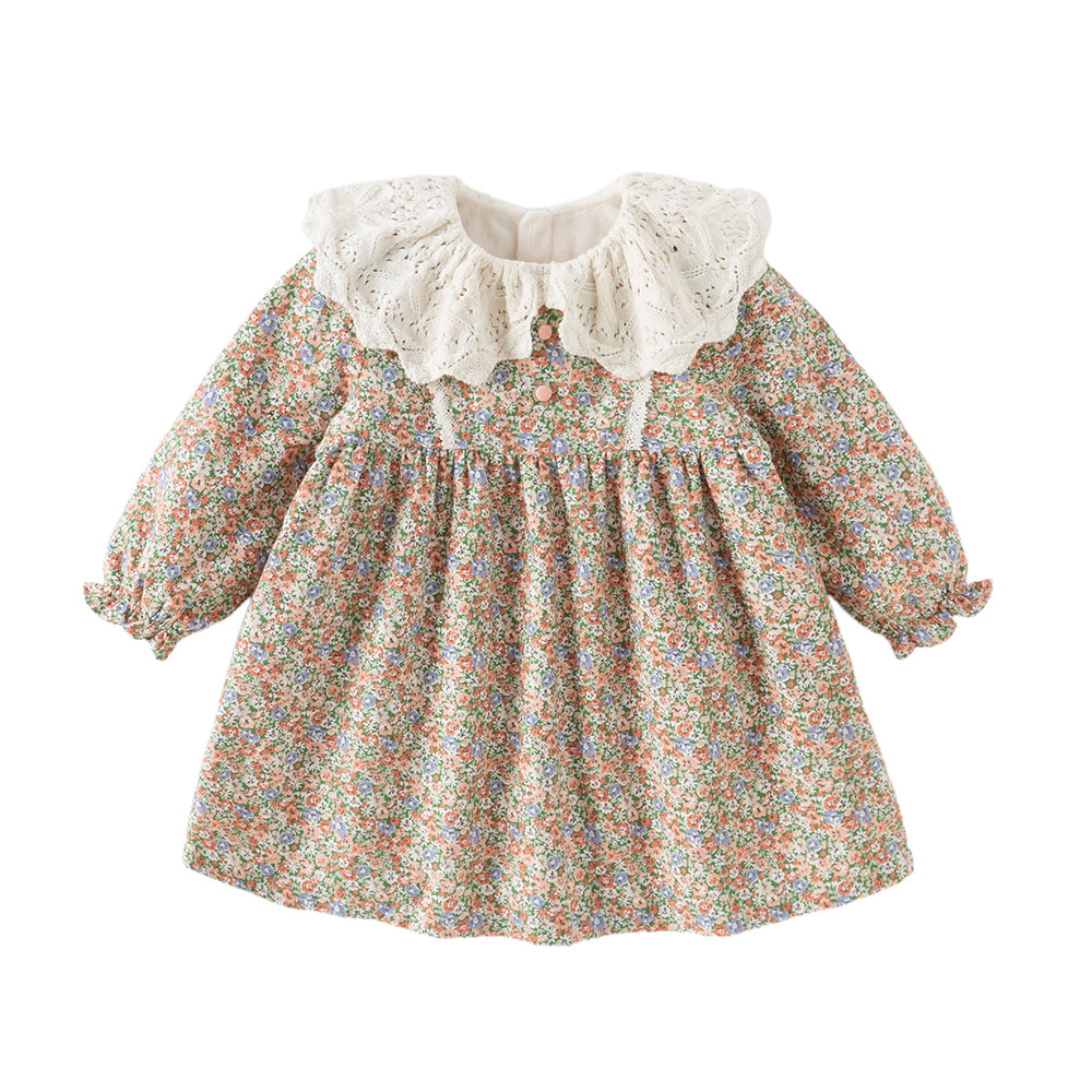 Dave&Bella Toddler Girls Adorable Floral-print Warm Plush-lined  Princess Dress