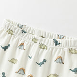 Dave&Bella Toddler Boys Beige Dinosaur Print Indoor Cozy Cotton Pajamas