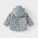 Dave&Bella Toddler Girls Blue Floral Print Outwear Cozy Plush-lined Hooded Coats
