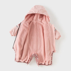 Dave&Bella Baby Girls/Boys  Grey Blue/Grey Pink Long sleeve Waterproof Hooded Rompers