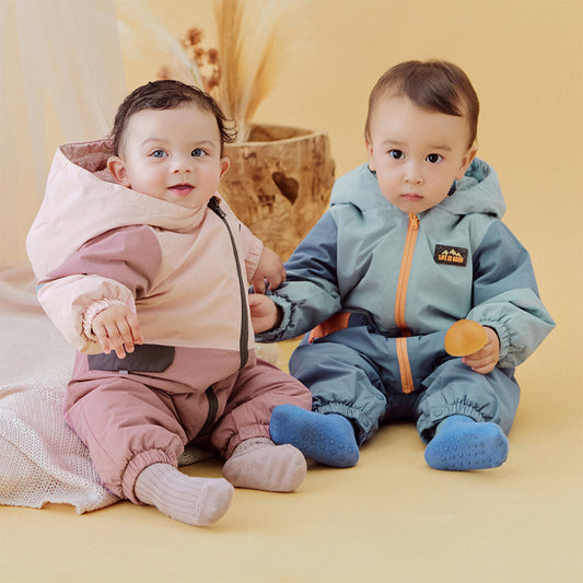Dave&Bella Baby Girls/Boys  Grey Blue/Grey Pink Long sleeve Waterproof Hooded Rompers
