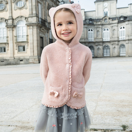 Dave&Bella Toddler Girls Winter Sweet Grey Pink Outdoor Hooded Sweater Coats