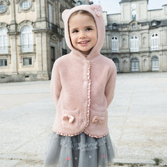 Dave&Bella Toddler Girls Winter Sweet Grey Pink Outdoor Hooded Sweater Coats