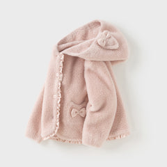 Dave&Bella Toddler Girls Winter Sweet Grey Pink Outdoor Hooded Sweater Coats