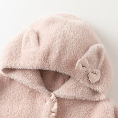 Dave&Bella Toddler Girls Winter Sweet Grey Pink Outdoor Hooded Sweater Coats